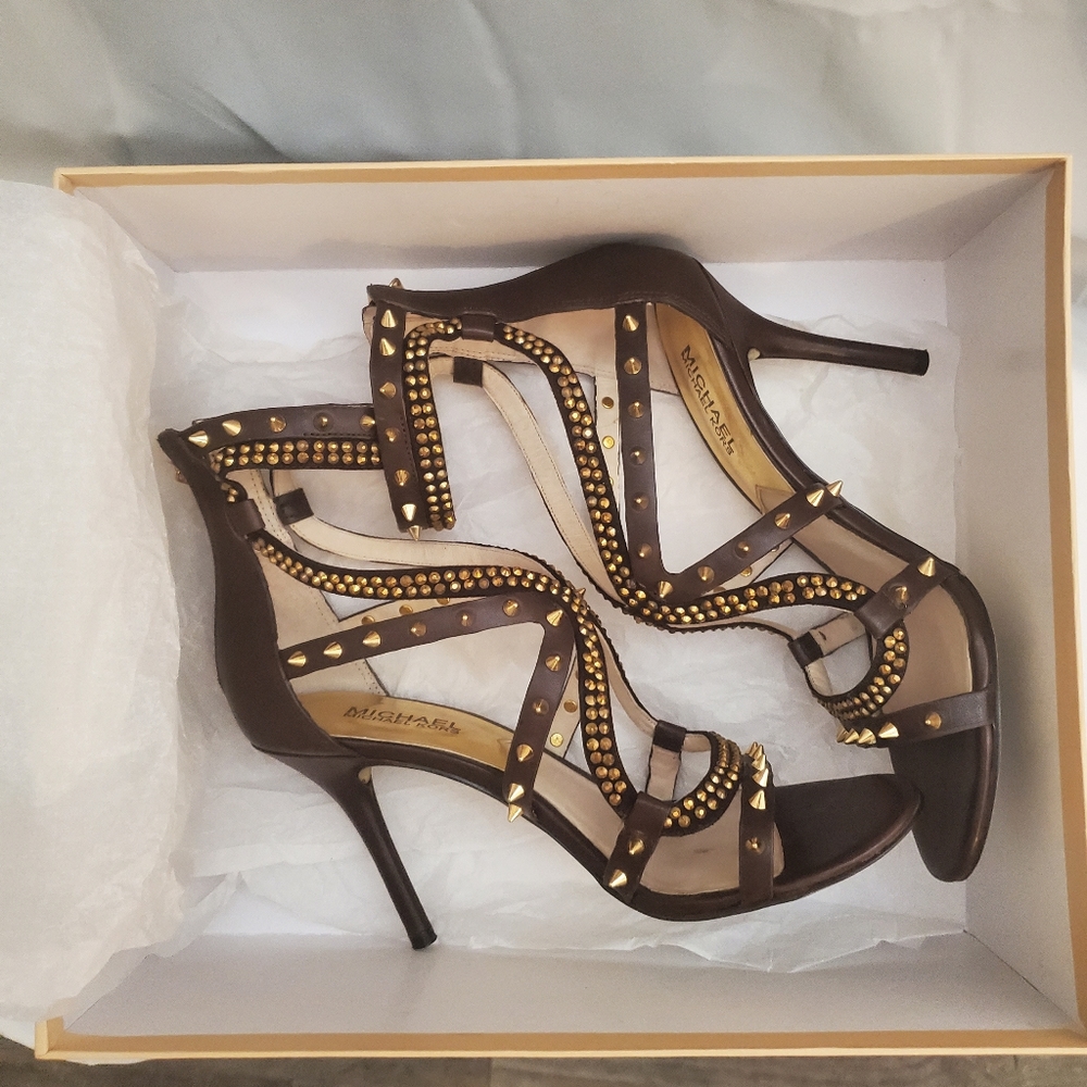 MICHAEL Kors Leather Brown Stappy Heels